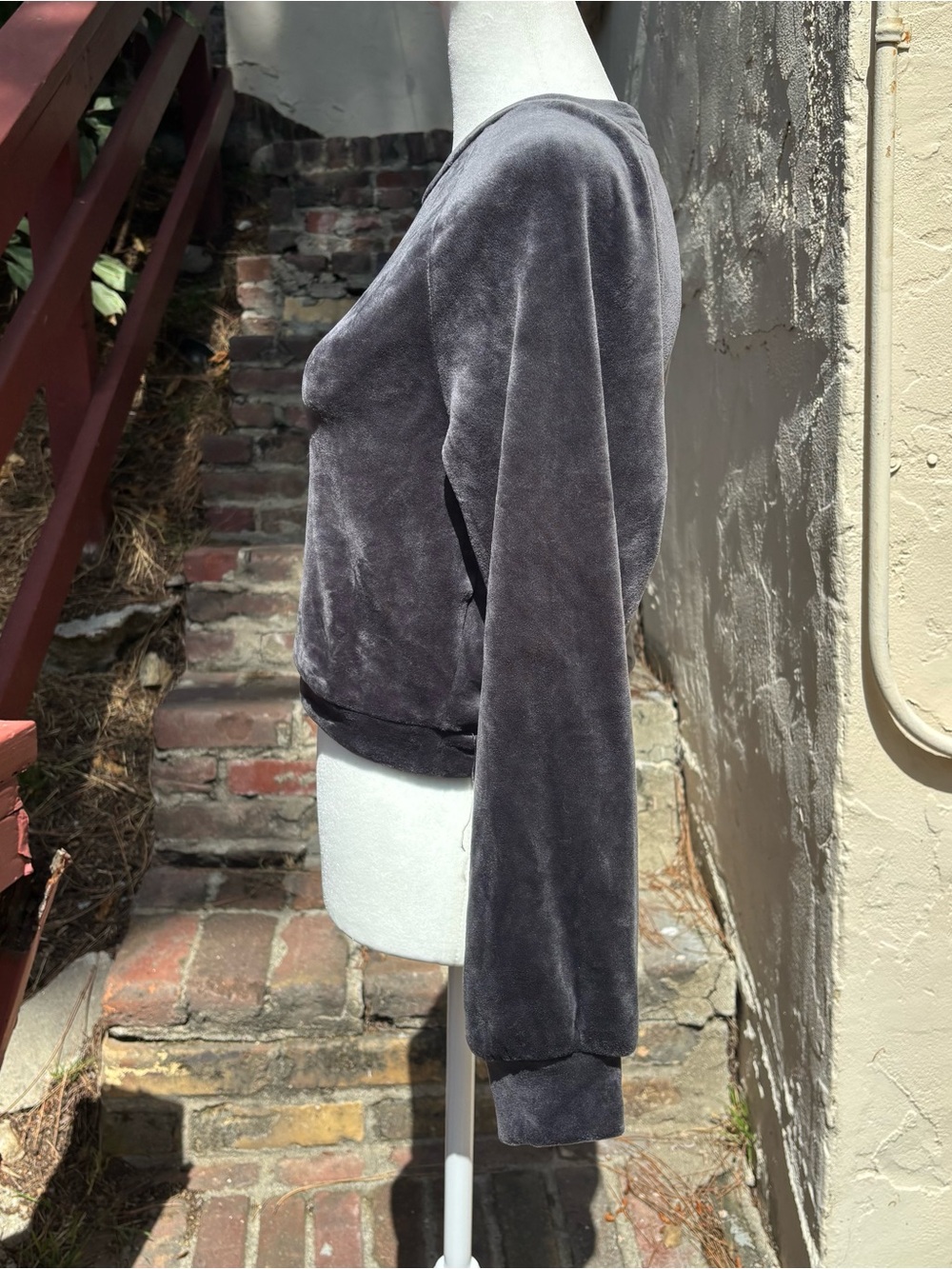 UGG Beckner Cropped Gray Velvet Long Sleeve Pullover Sweatshirt - Picture 5 of 9